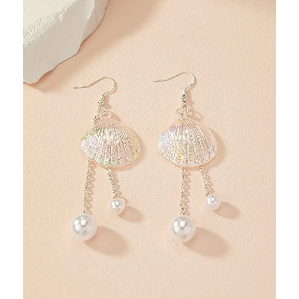 Iridescent Clam Chain Shell Tassel Earrings Gift For Women